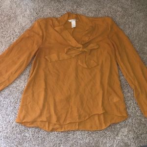 Mustard Dressy Tie Blouse